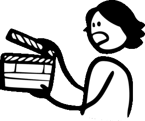 personnage avec clap de cinéma Vidéaste autodidacte et créative, issue d’un parcours atypique